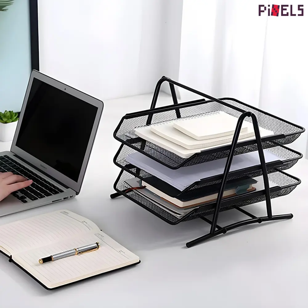 Metal Evrak Rafı Perfore 3 Katlı Hareketli Masaüstü Organizer - S