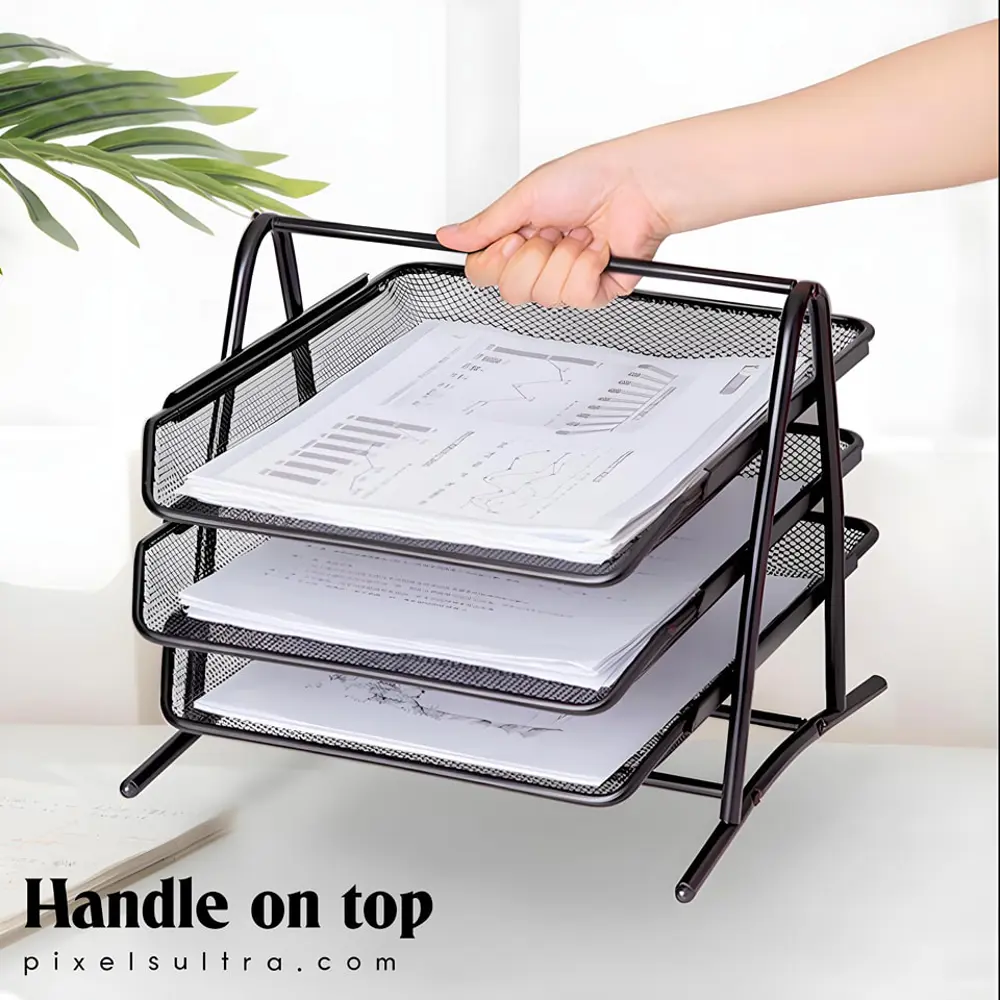 Metal Evrak Rafı Perfore 3 Katlı Hareketli Masaüstü Organizer - S