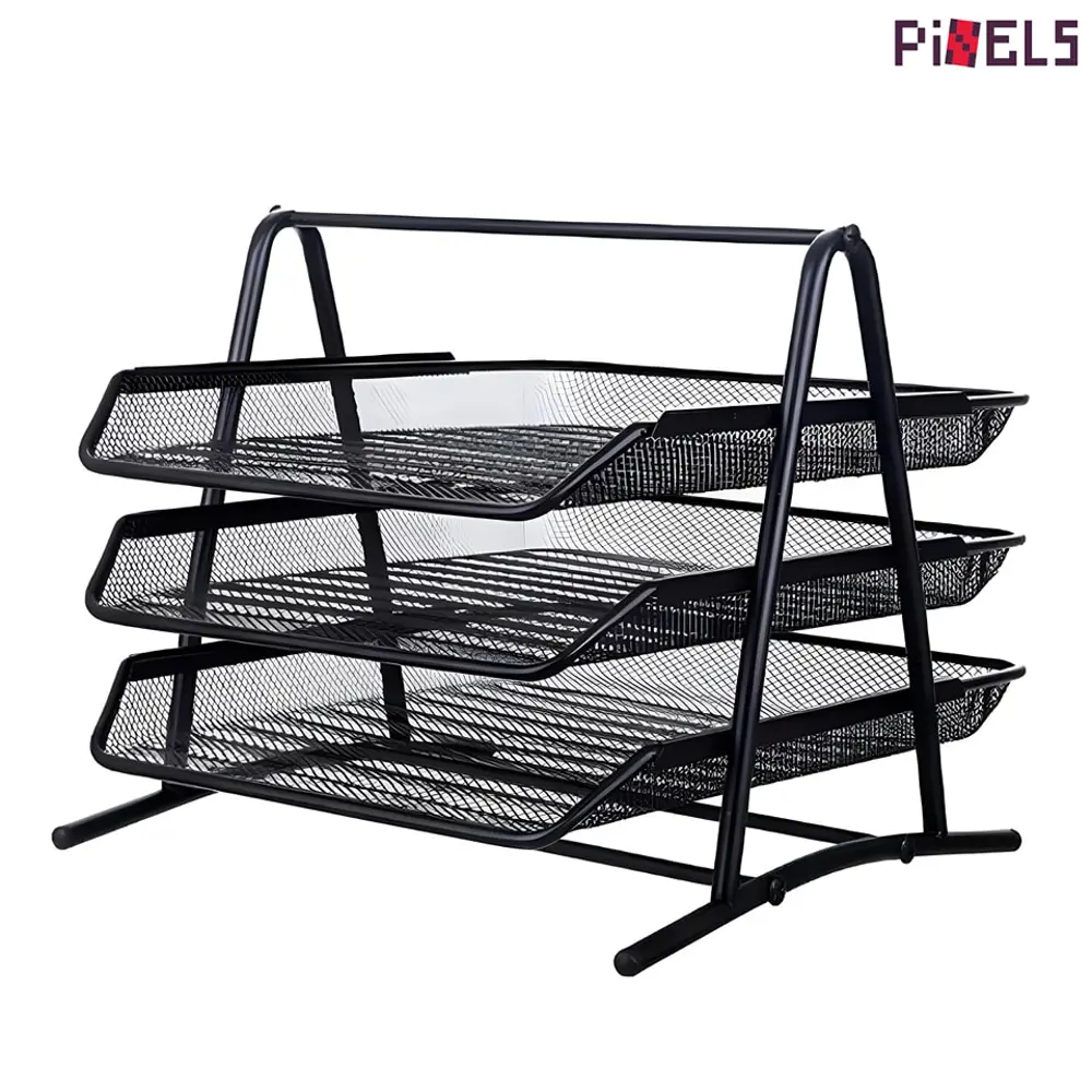 Metal Evrak Rafı Perfore 3 Katlı Hareketli Masaüstü Organizer - S