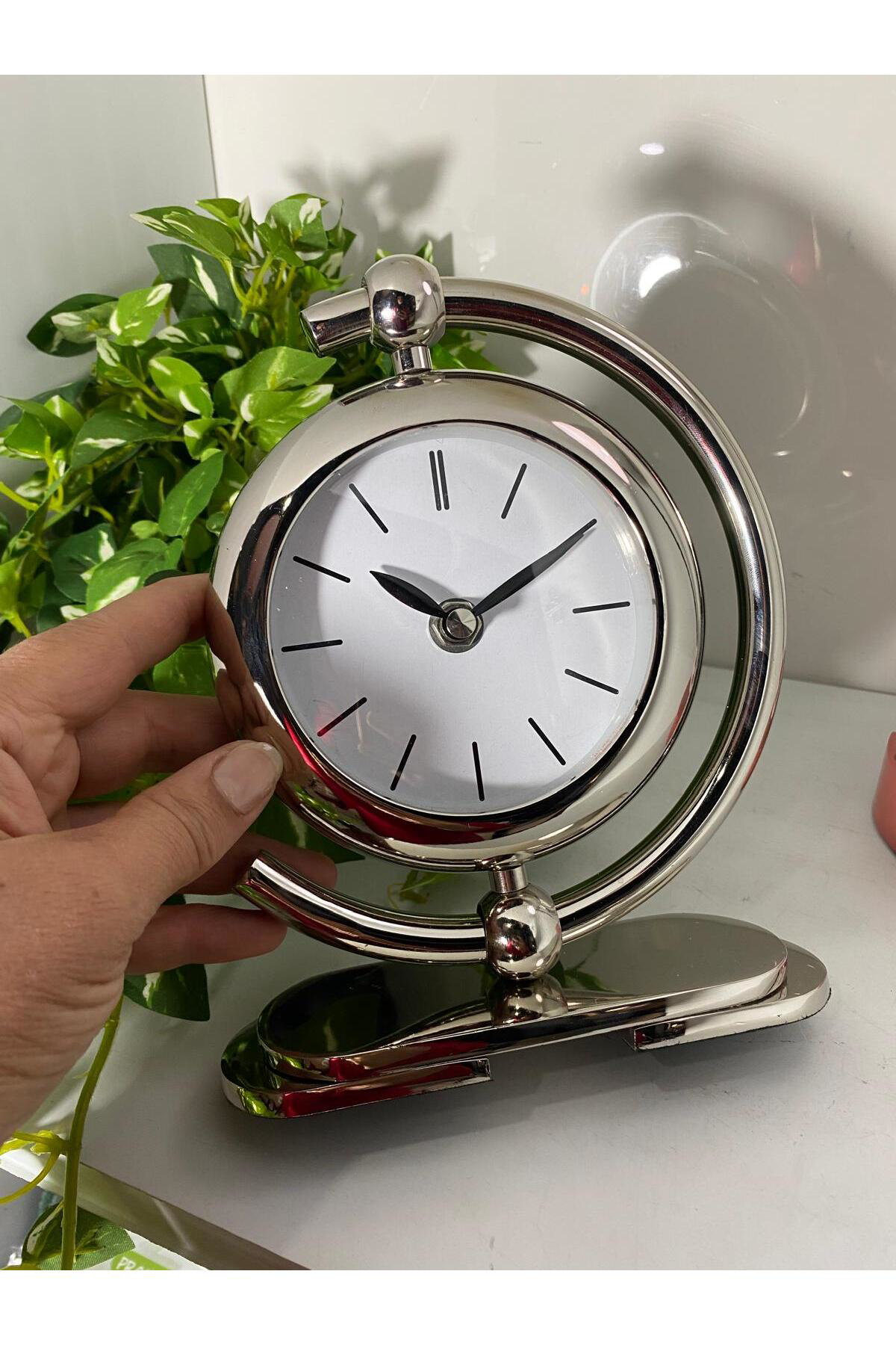 Elif Aksesuar Metal Gold Lüx Masa Saati Gümüş