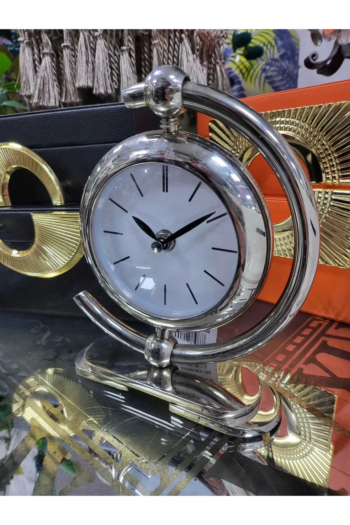 Metal Gold Lüx Masa Saati Gümüş