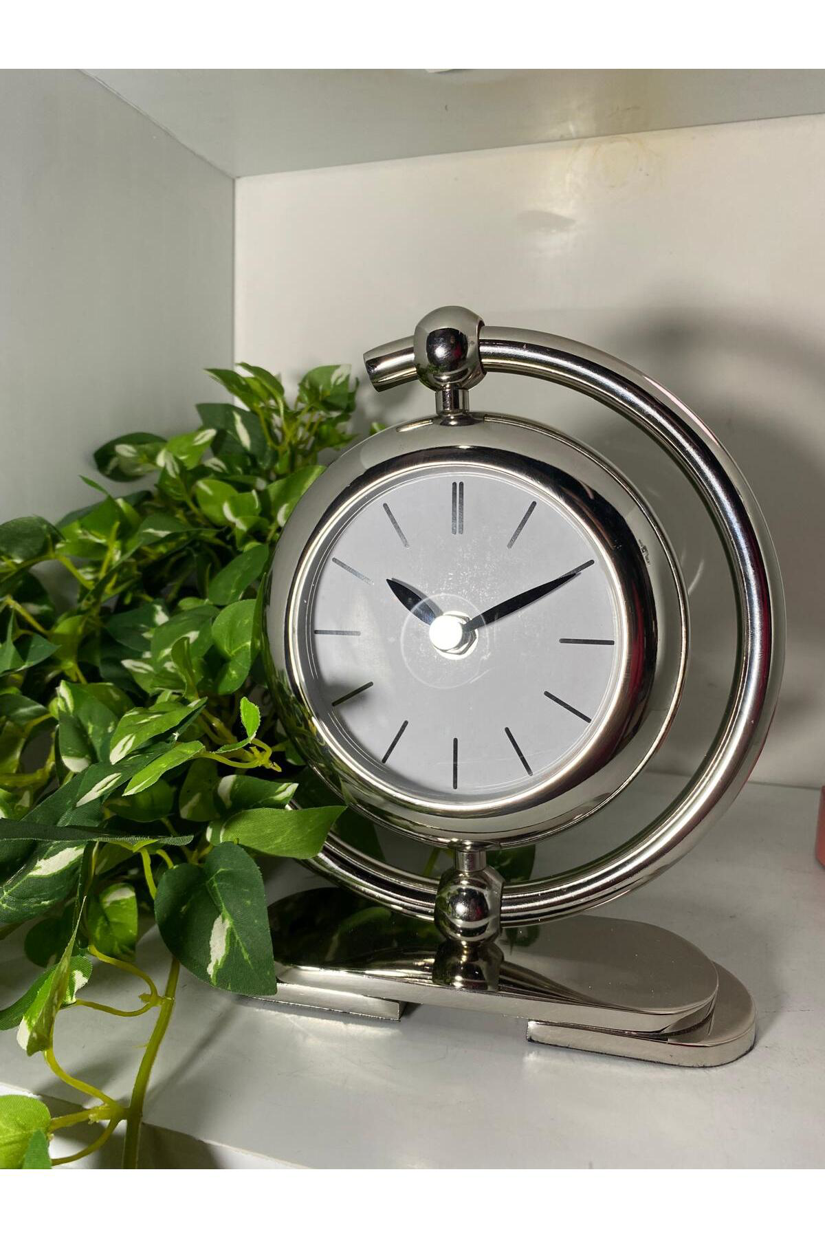 Elif Aksesuar Metal Gold Lüx Masa Saati Gümüş