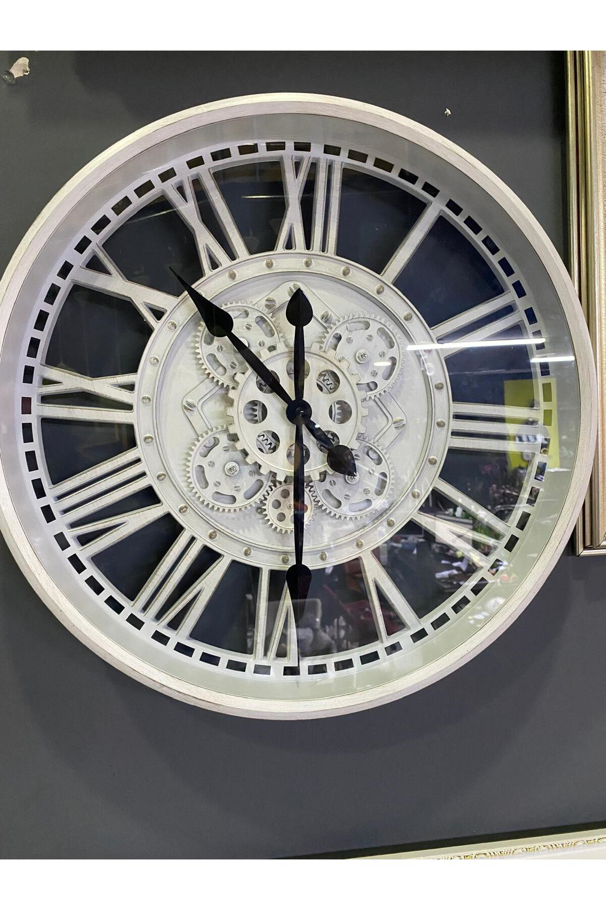 Vitale Metal Görünümlü Çarklı Duvar Saati Beyaz 50 Cm