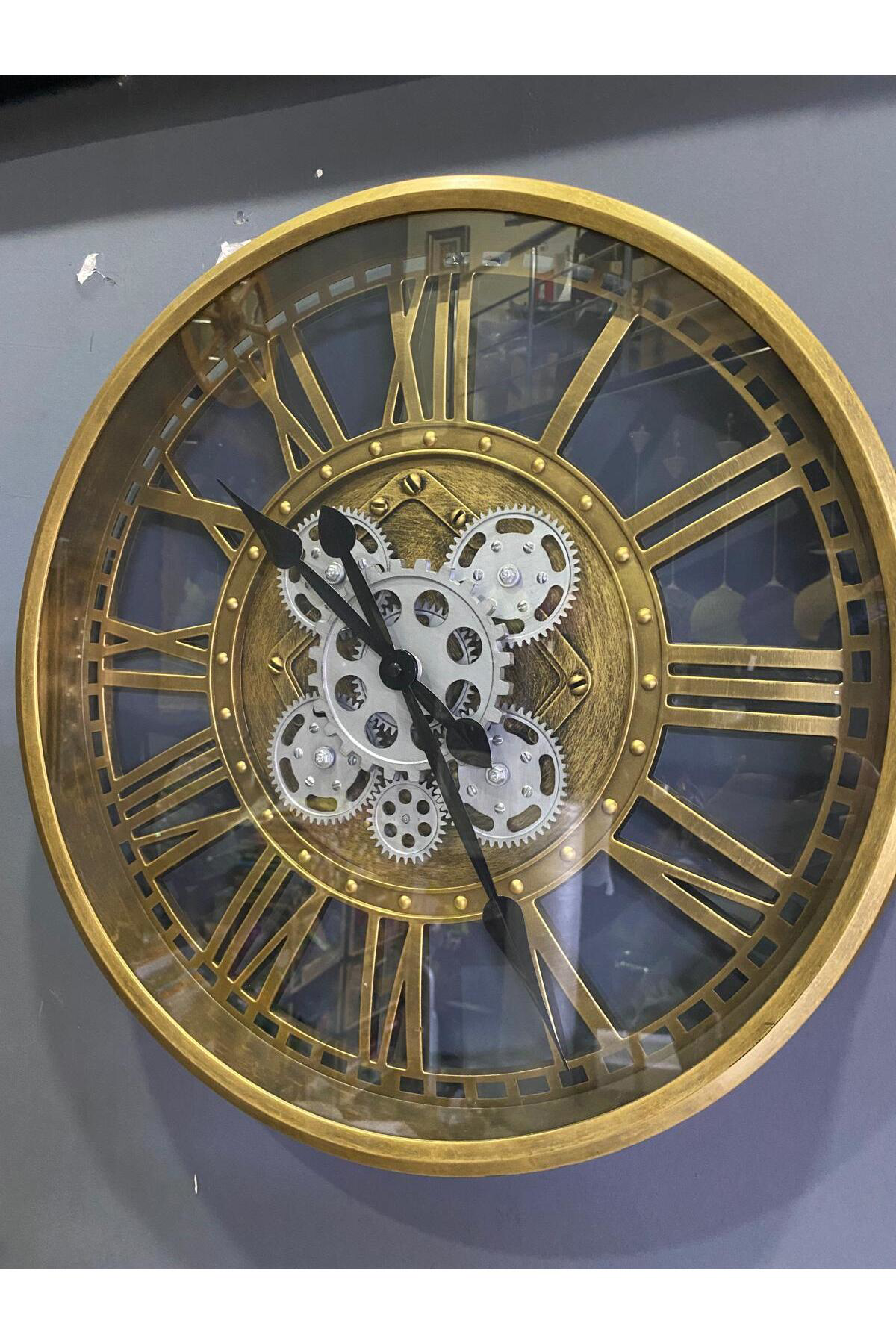 Vitale Metal Görünümlü Çarklı Duvar Saati Gold 50 Cm