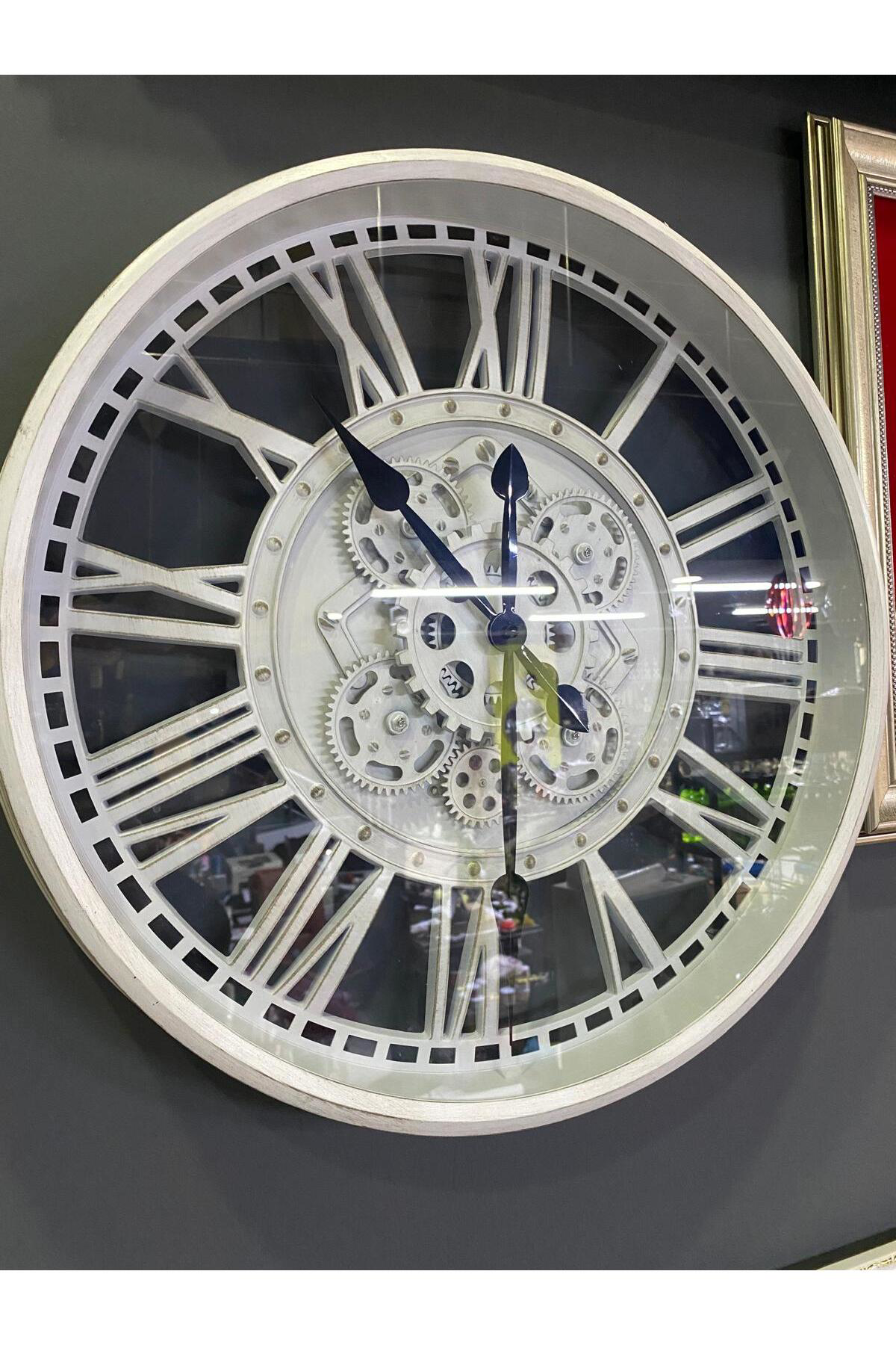 Vitale Metal Görünümlü Çarklı Duvar Saati Beyaz 50 Cm