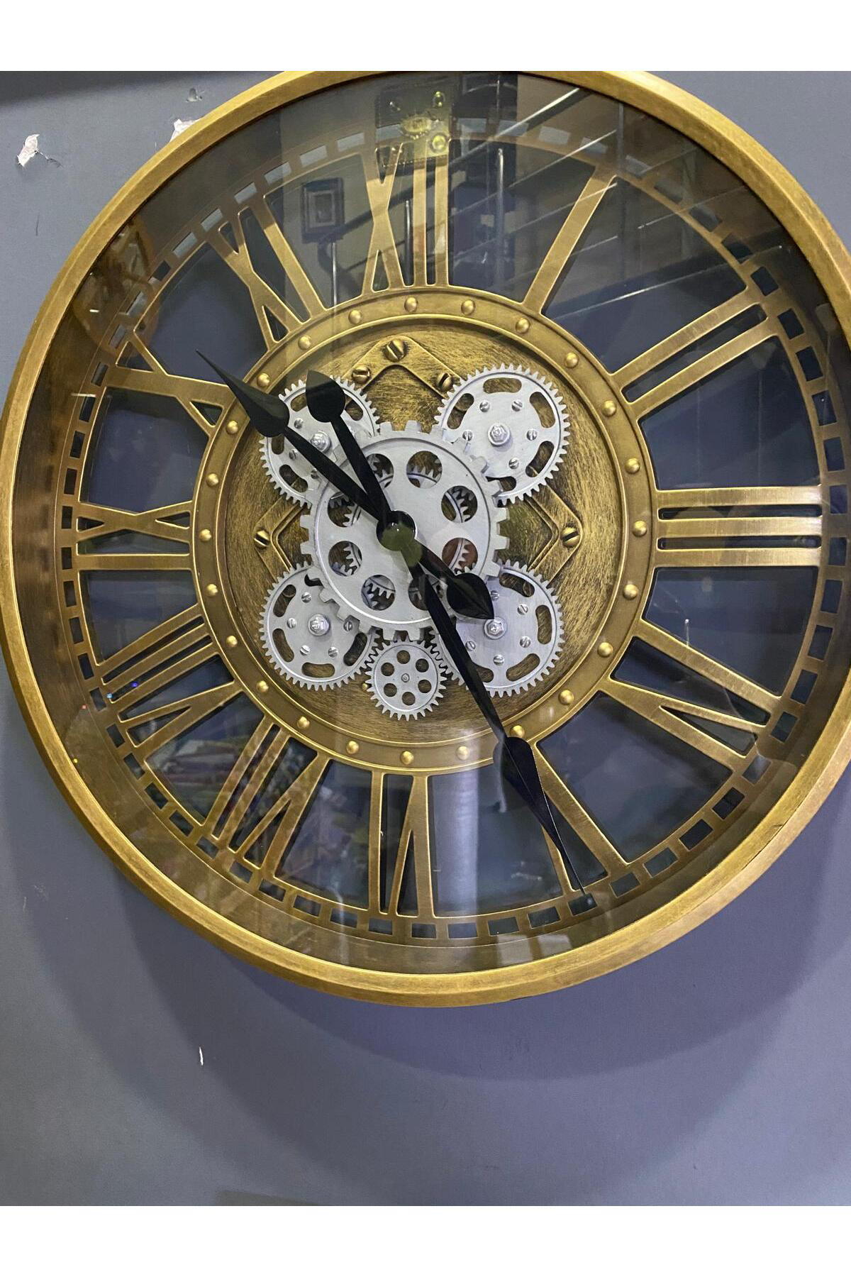 Vitale Metal Görünümlü Çarklı Duvar Saati Gold 50 Cm