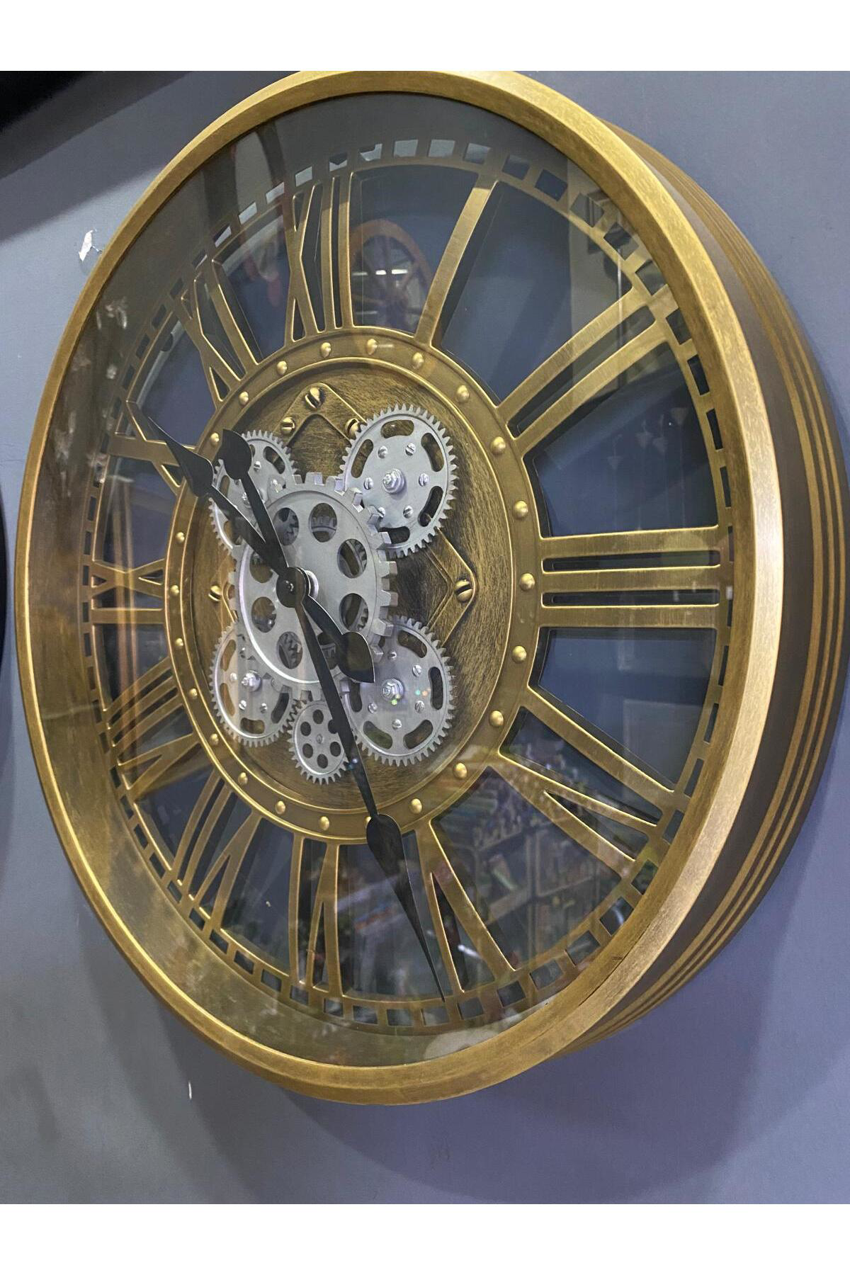 Vitale Metal Görünümlü Çarklı Duvar Saati Gold 50 Cm