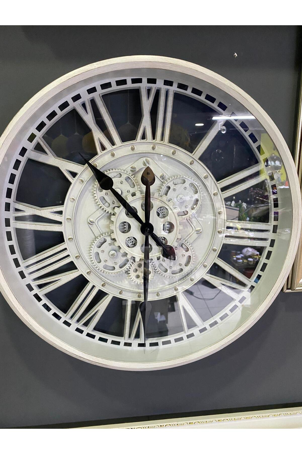 Vitale Metal Görünümlü Çarklı Duvar Saati Beyaz 50 Cm