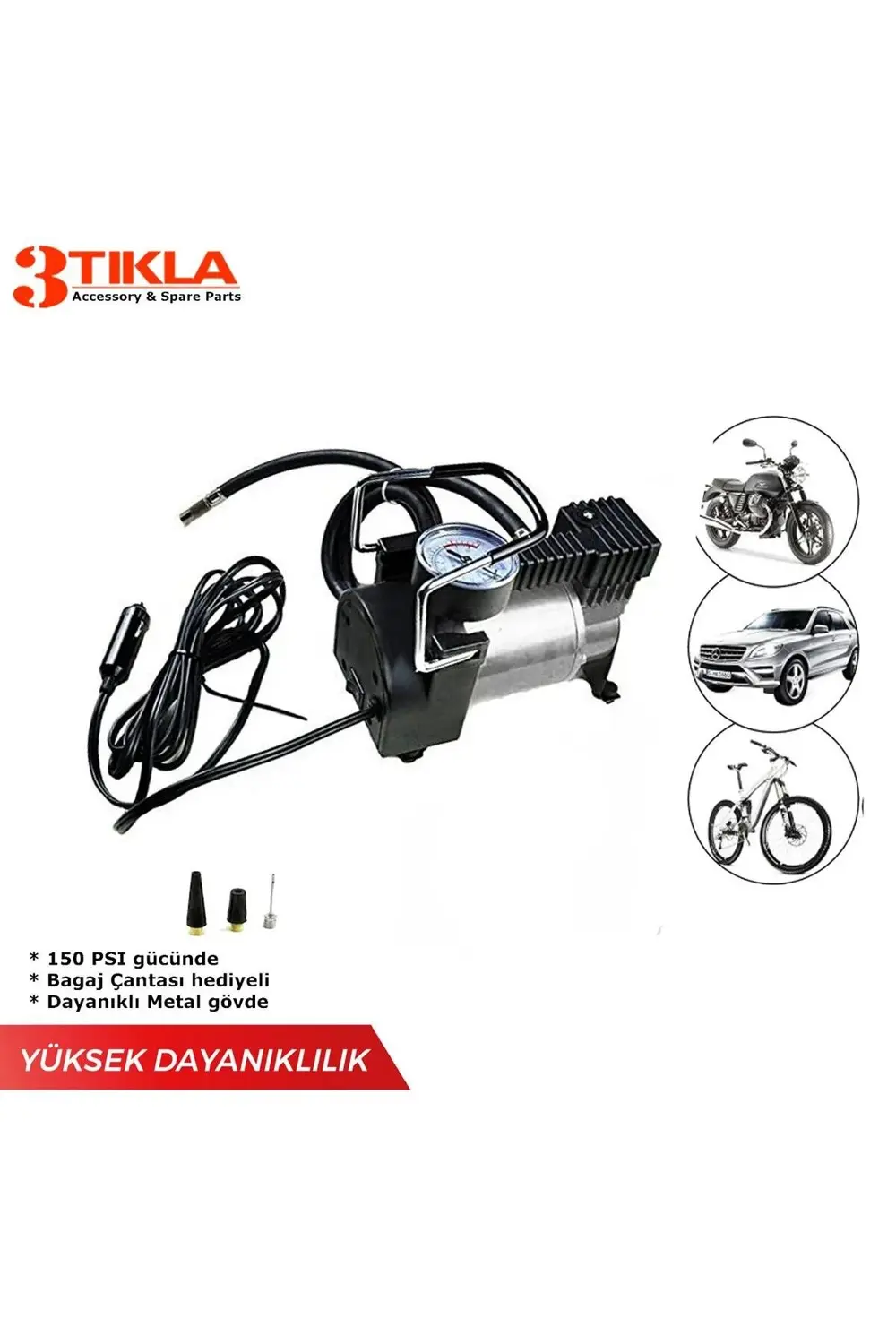 Metal Gövdeli 150 PSI/30L Dakika Lastik Hava Kompresörü 12V Profe