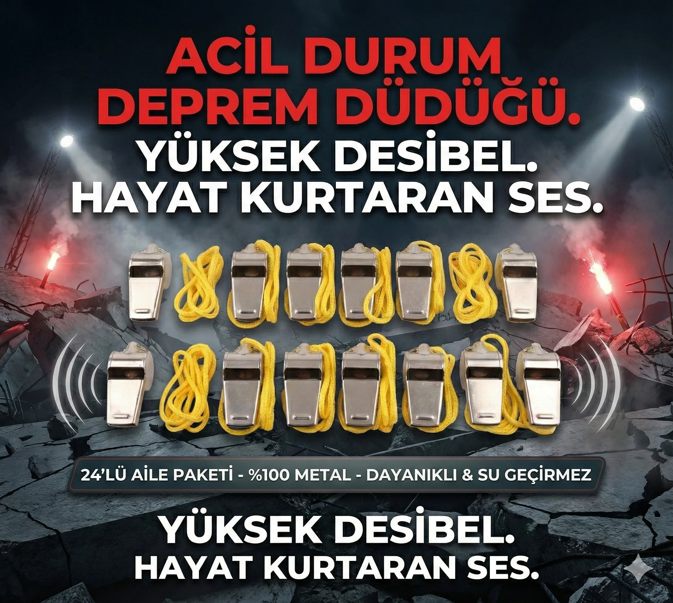Metal Ipli Hakem ve Deprem Düdüğü (24'lü)