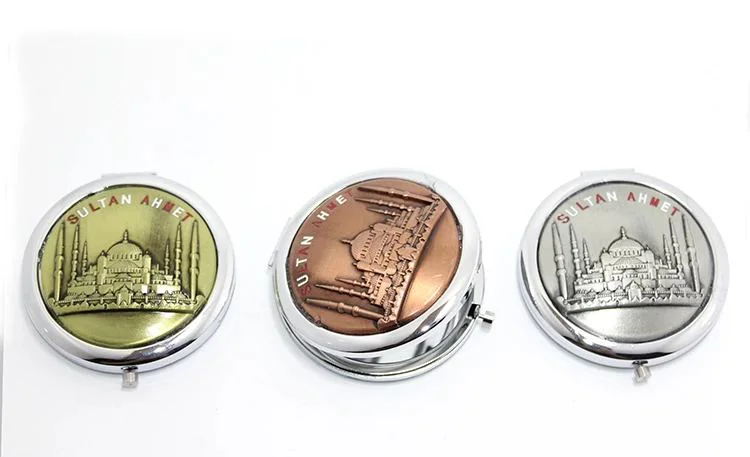 Metal İstanbul Temalı Kabartmalı El Aynası – 7x7 Cm Şık Hediye