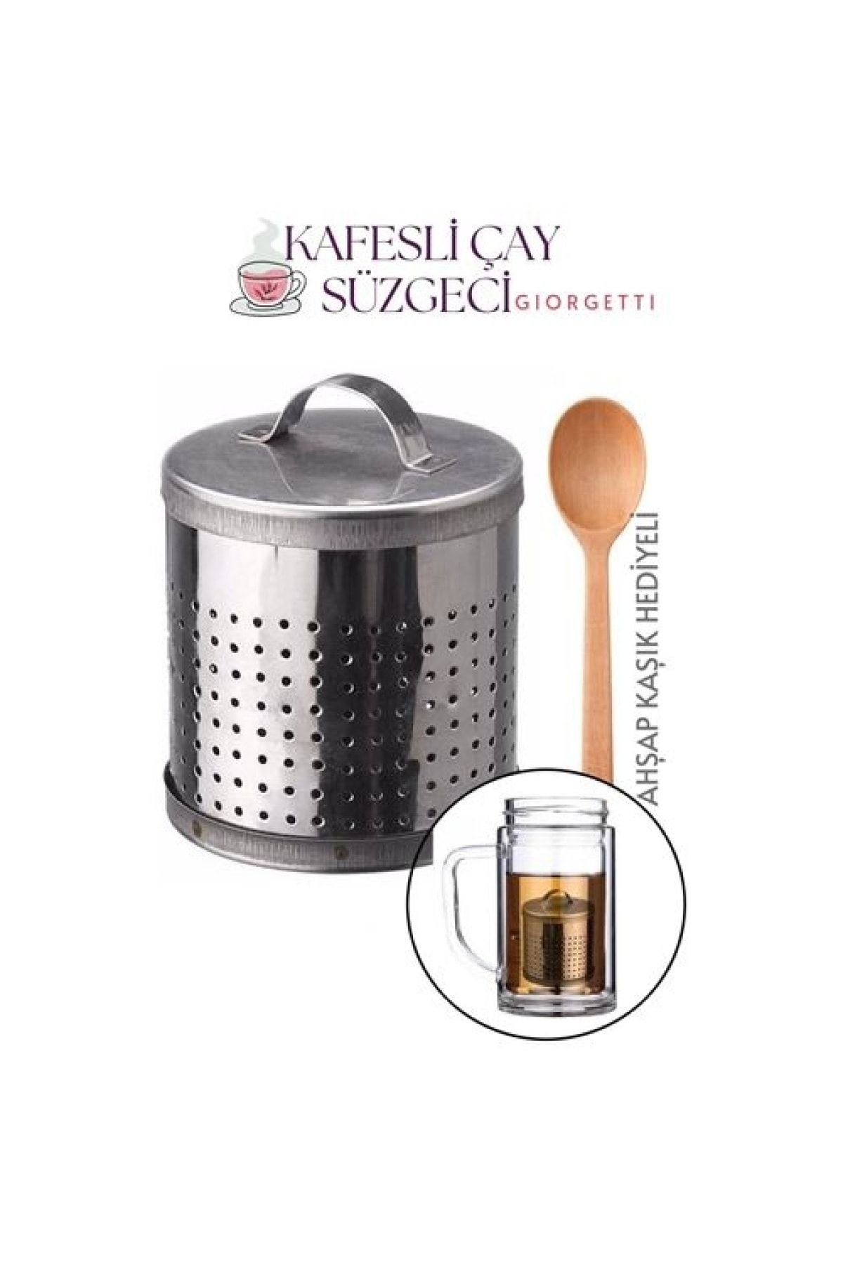 Transformacion Metal Kafesli Çay Süzgeci Ahşap Kaşik Seti 714339