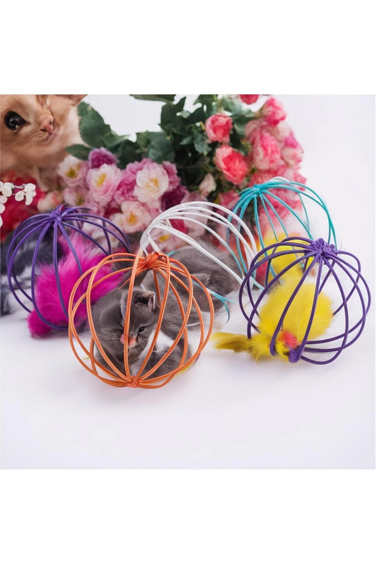 Metal Kafesli Peluş Fareli Kedi ve Köpek Oyuncağı – 6 cm Eğlencel