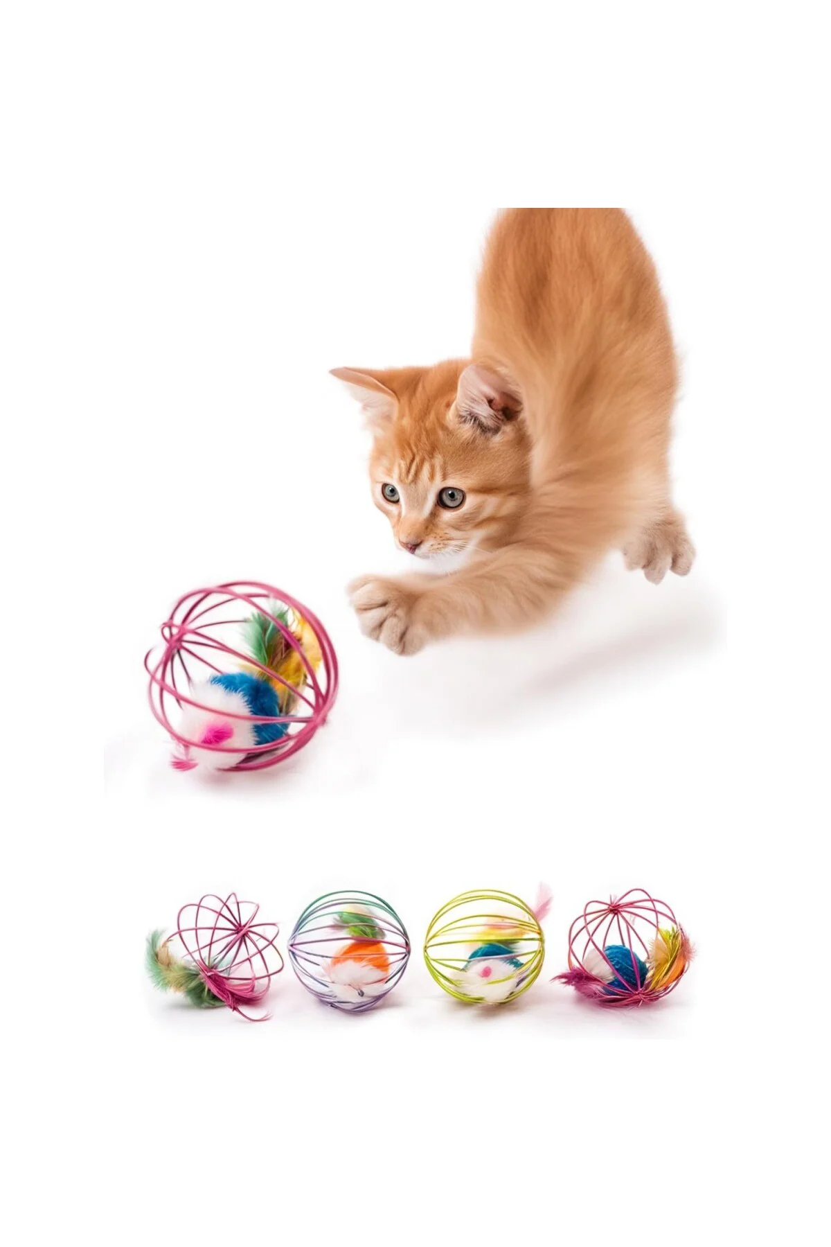 Metal Kafesli Peluş Fareli Kedi ve Köpek Oyuncağı – 6 cm Eğlencel
