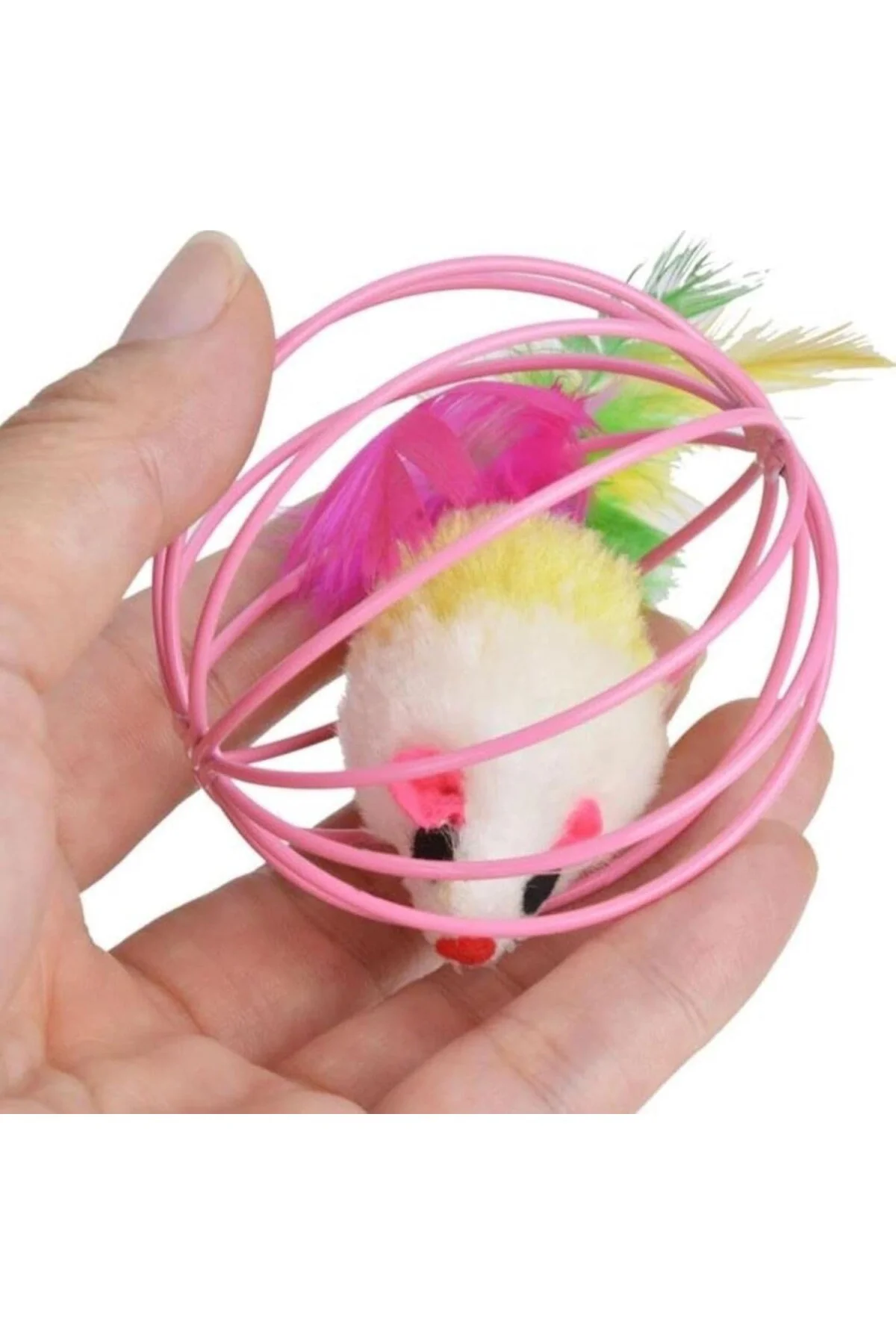 Metal Kafesli Peluş Fareli Kedi ve Köpek Oyuncağı – 6 cm Eğlencel