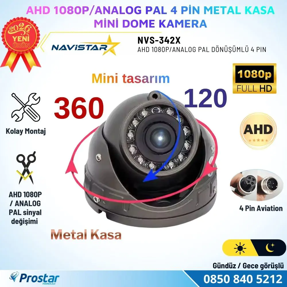 Metal Kasa AHD 1080P/Analog Pal Mini Dome Araç Kamerası 4 Pin Avi