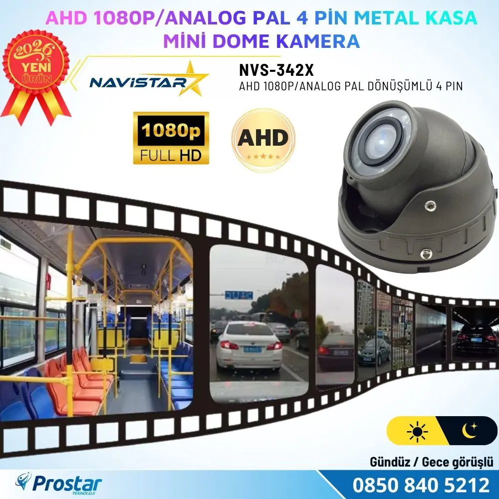 Metal Kasa AHD 1080P/Analog Pal Mini Dome Araç Kamerası 4 Pin Avi