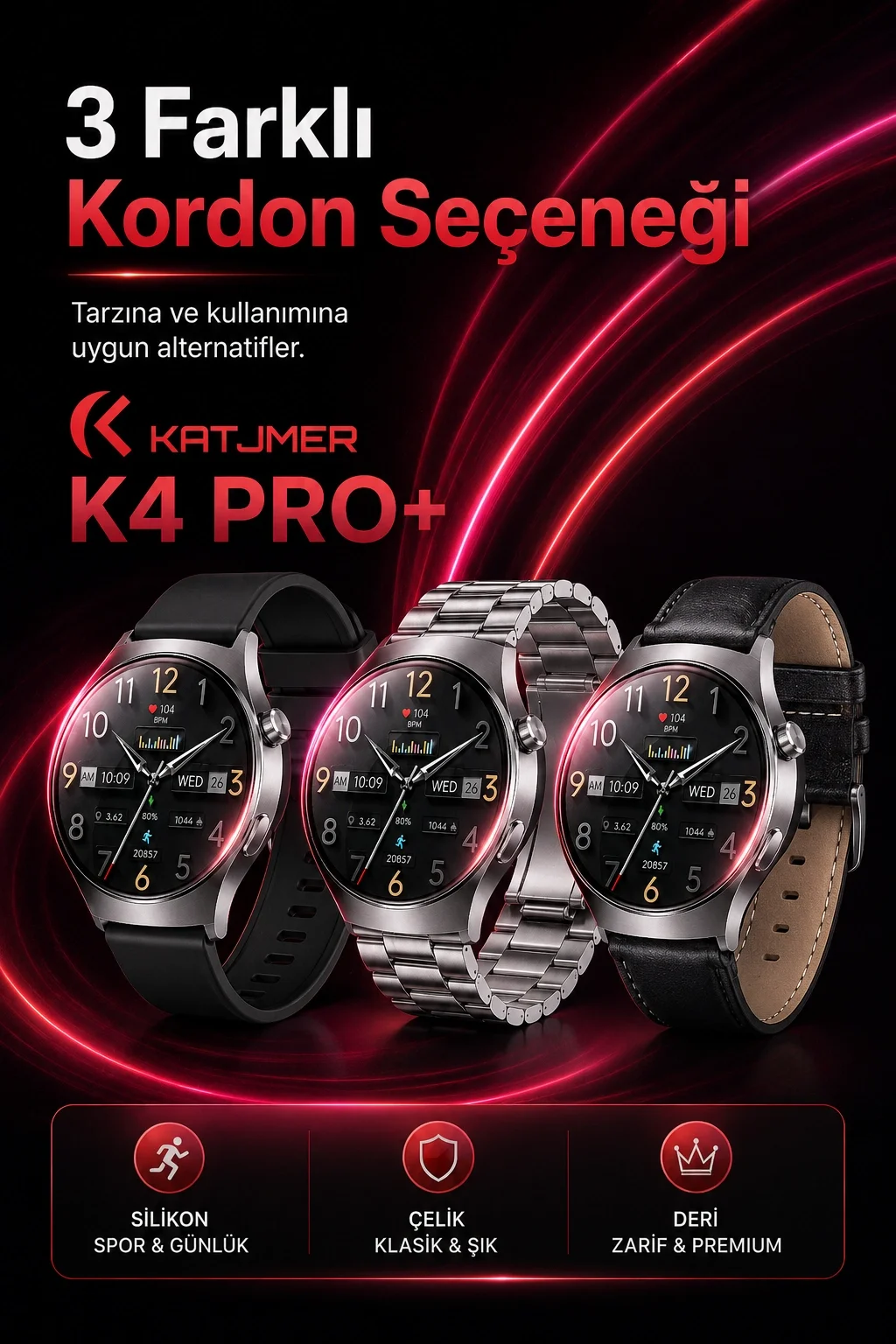 Metal Kasa Görünümlü Akıllı Saat Üç Farklı Kayışlı Bluetooth Bildirim Destekli