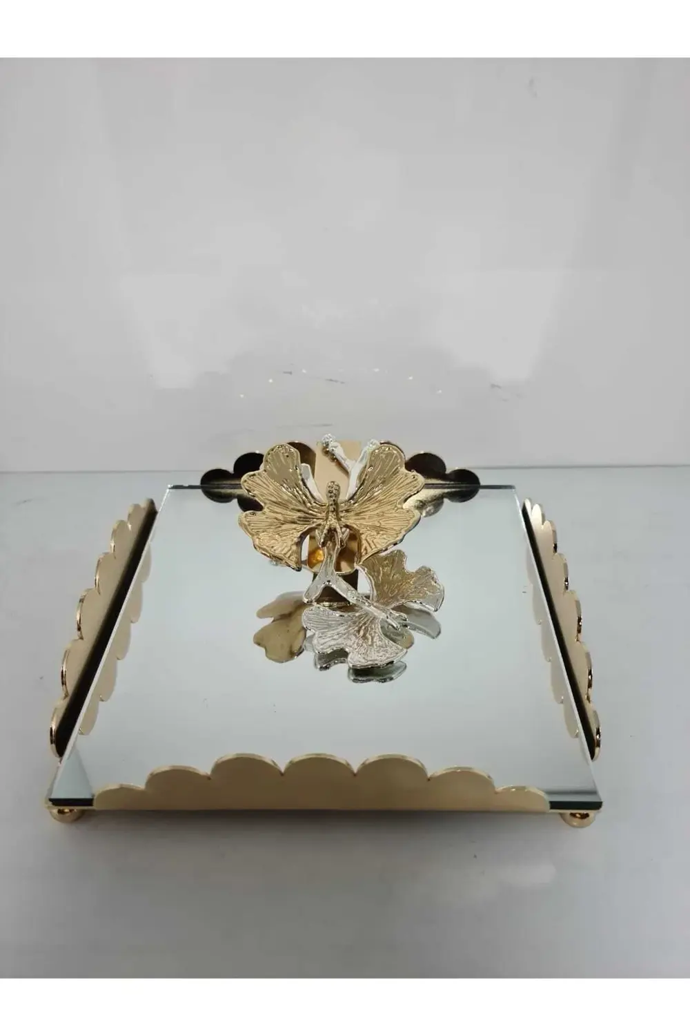 Metal Kelebekli Aynalı Gold Peçetelik