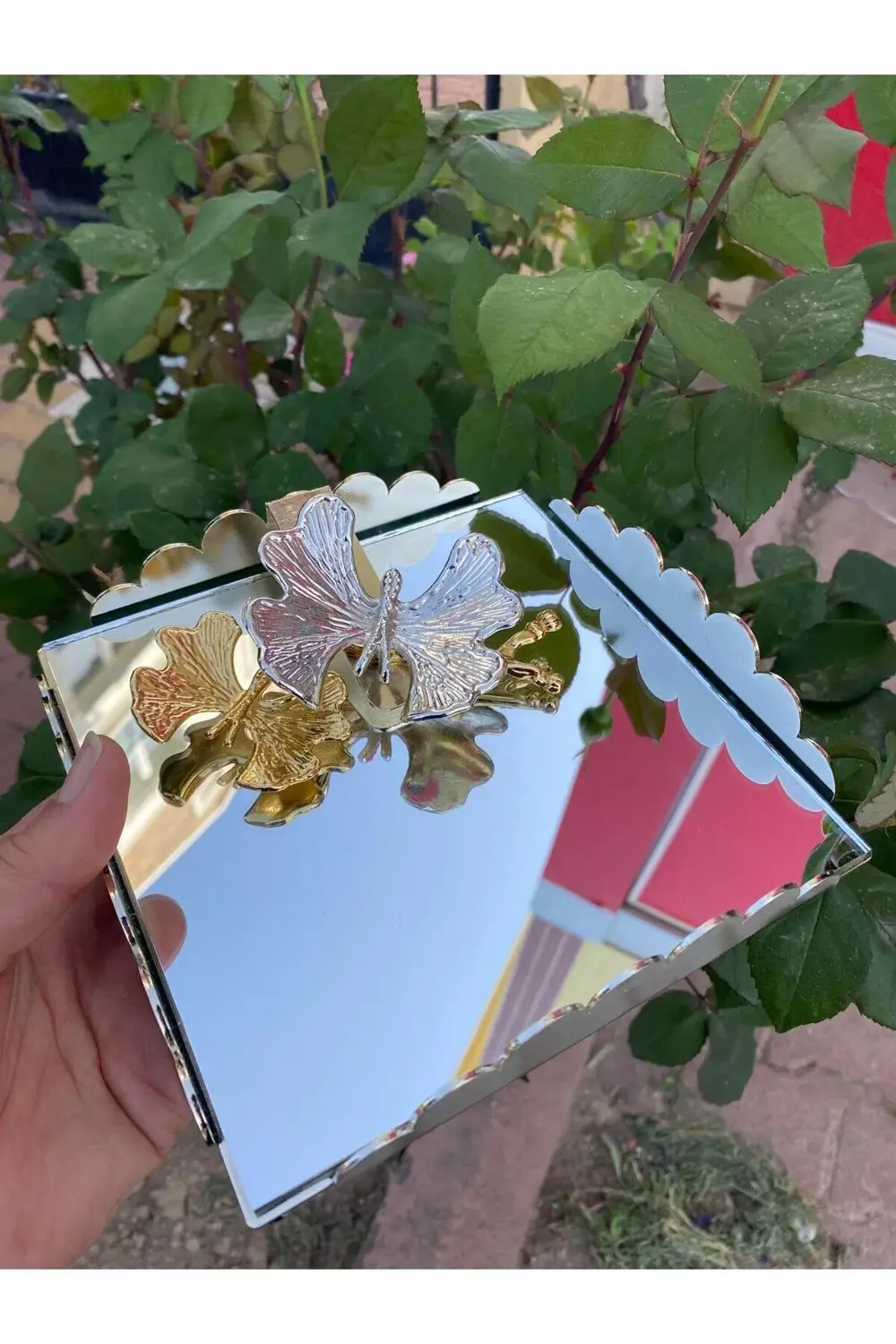 Metal Kelebekli Aynalı Gümüş Peçetelik