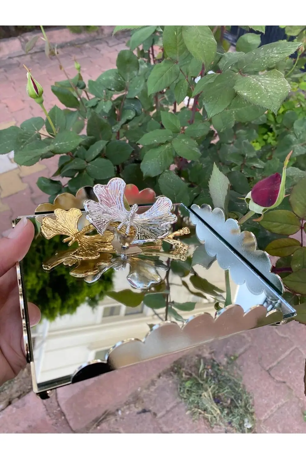 Metal Kelebekli Aynalı Gümüş Peçetelik