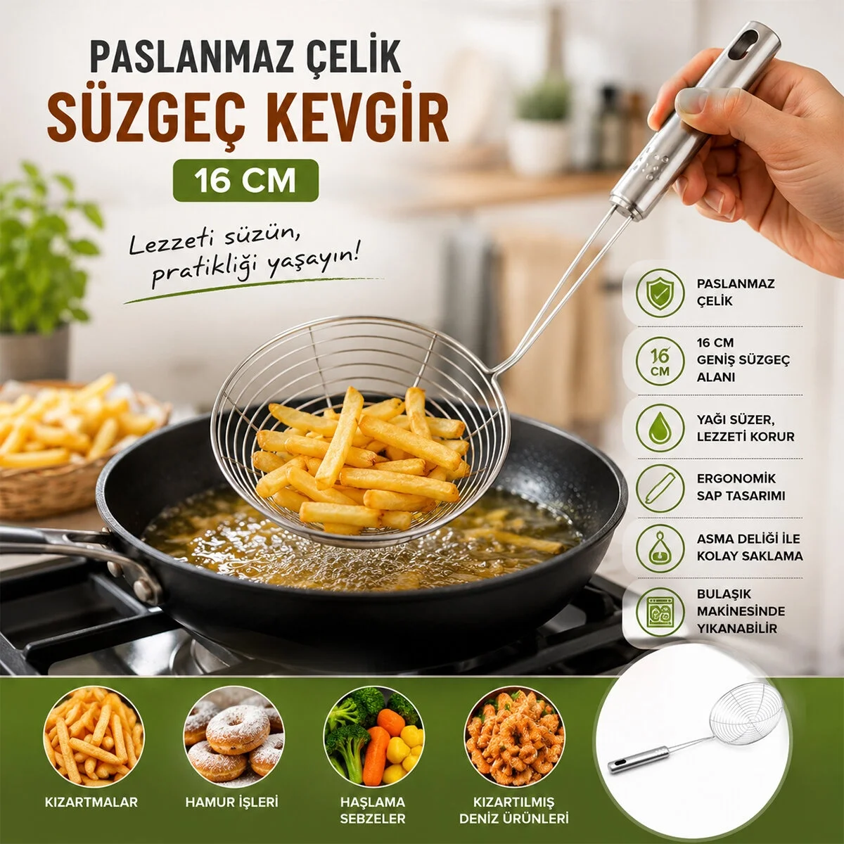 Metal Kevgir - Paslanmaz Çelik - 16 cm Fiyatı, Yorumları ve Özellikleri