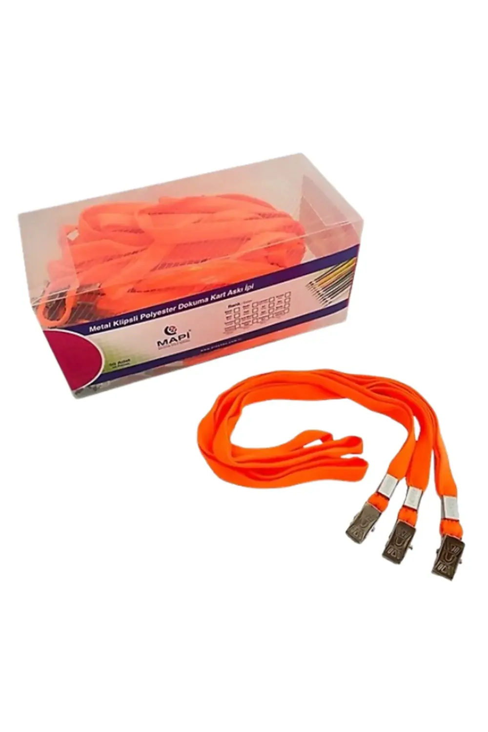 Metal Klipsli-polyester Dokuma Kart Askı Ipi Turuncu 50'li Paket