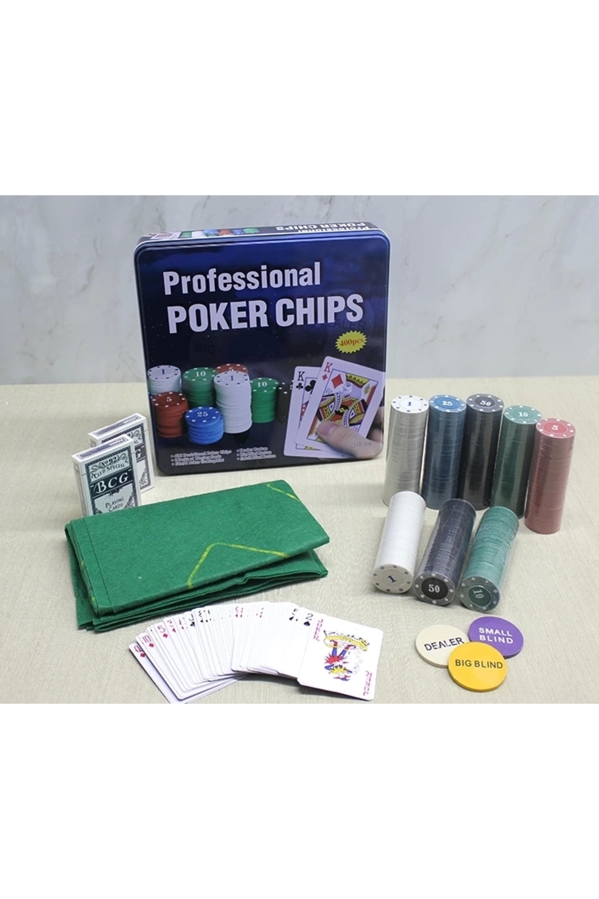 Butik Metal Kutulu 400 Chip Ve 2 Adet İskambil Kağit Setine Sahip Poker