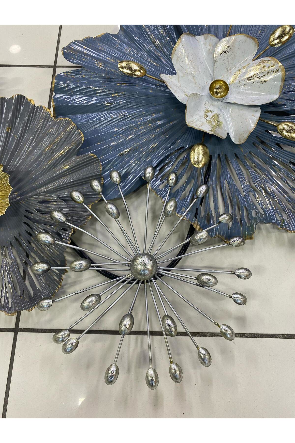 Elif Aksesuar Metal Lotus Çiçek Duvar Dekoru 130*65Cm