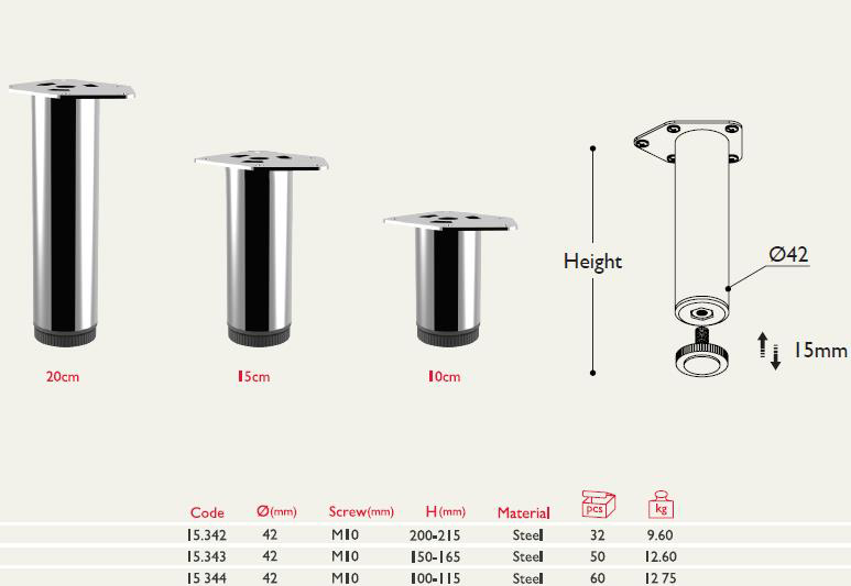 Gürçay Hirdavat Metal Mobilya Ayaği Siyah Çap 42Mm - 12Cm (4 Adet)