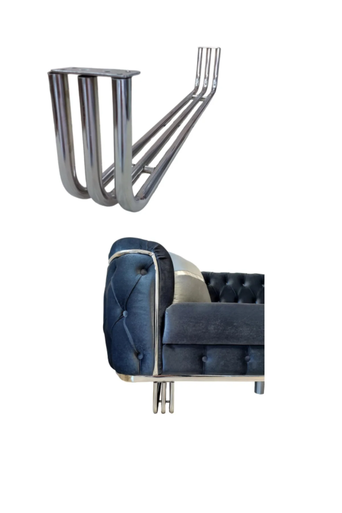 Metal Mobilya Ayağı Üç Boru Model 90*15 Cm Krom 2 Adet