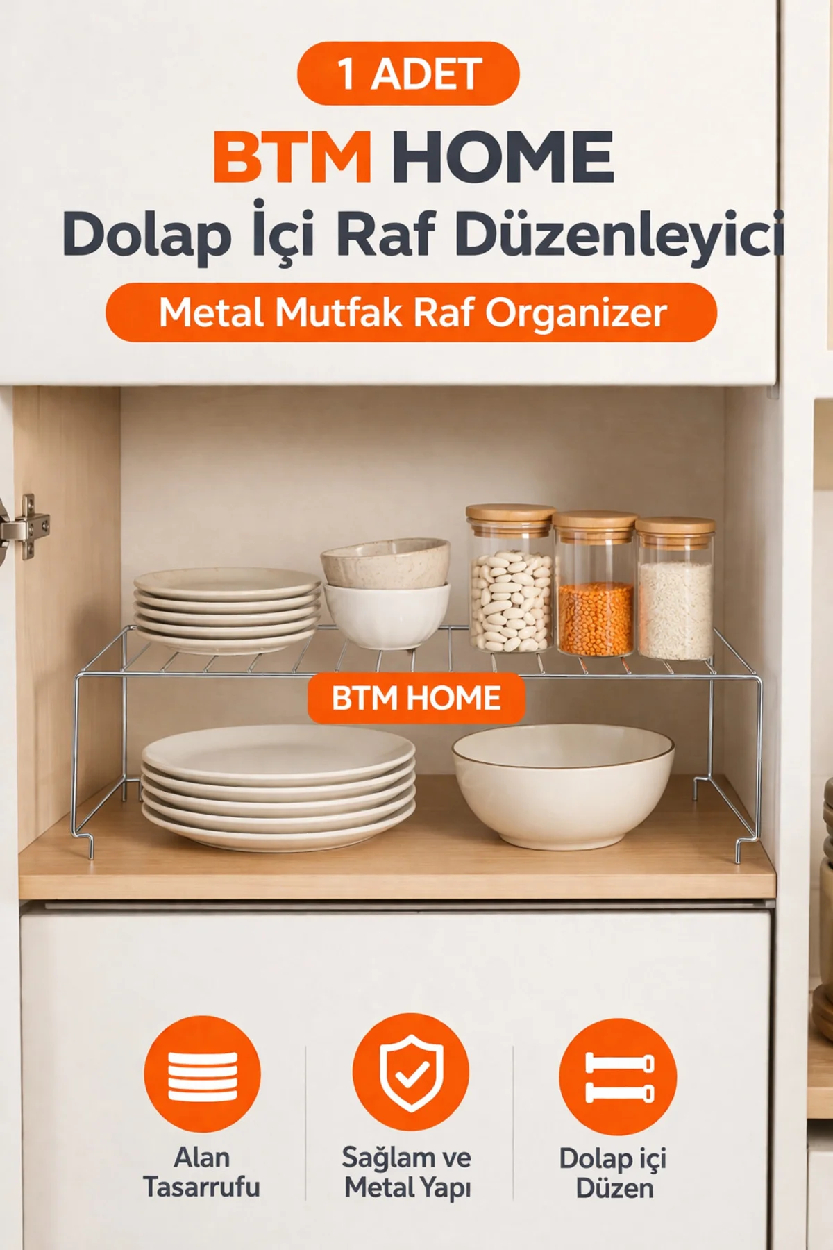 Metal Mutfak Rafı Dolap İçi Raf Düzenleyici Çok Amaçlı Mutfak Org