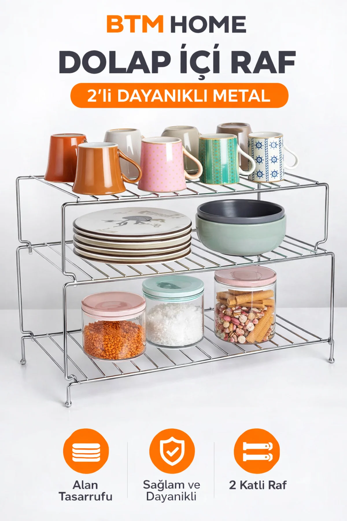 Metal Mutfak Rafı Dolap İçi Raf Düzenleyici Çok Amaçlı Mutfak Org