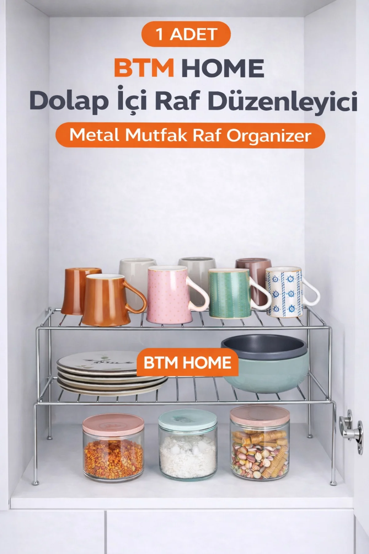Metal Mutfak Rafı Dolap İçi Raf Düzenleyici Çok Amaçlı Mutfak Org