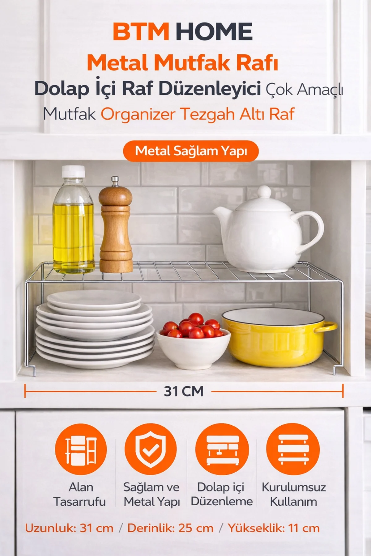 Metal Mutfak Rafı Dolap İçi Raf Düzenleyici Çok Amaçlı Mutfak Org