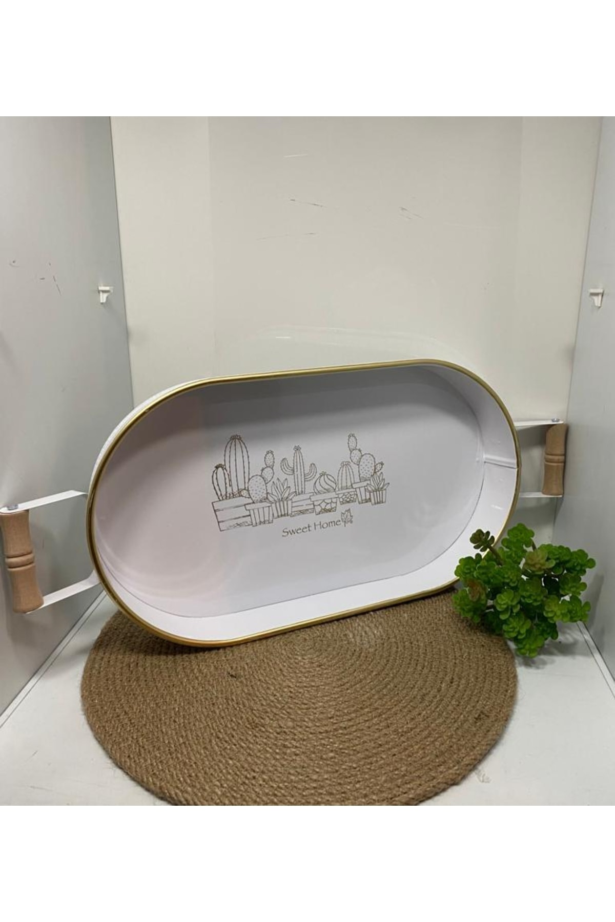 Elif Aksesuar Metal Oval Beyaz Tepsi