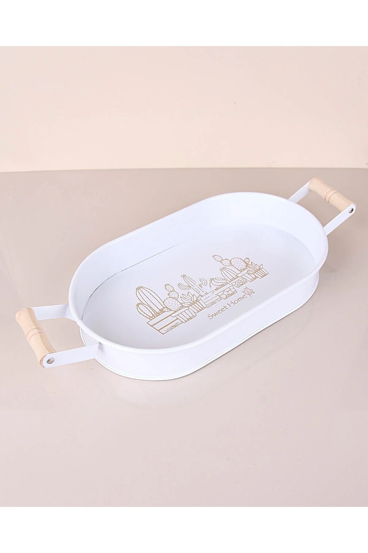 Metal Oval Beyaz Tepsi