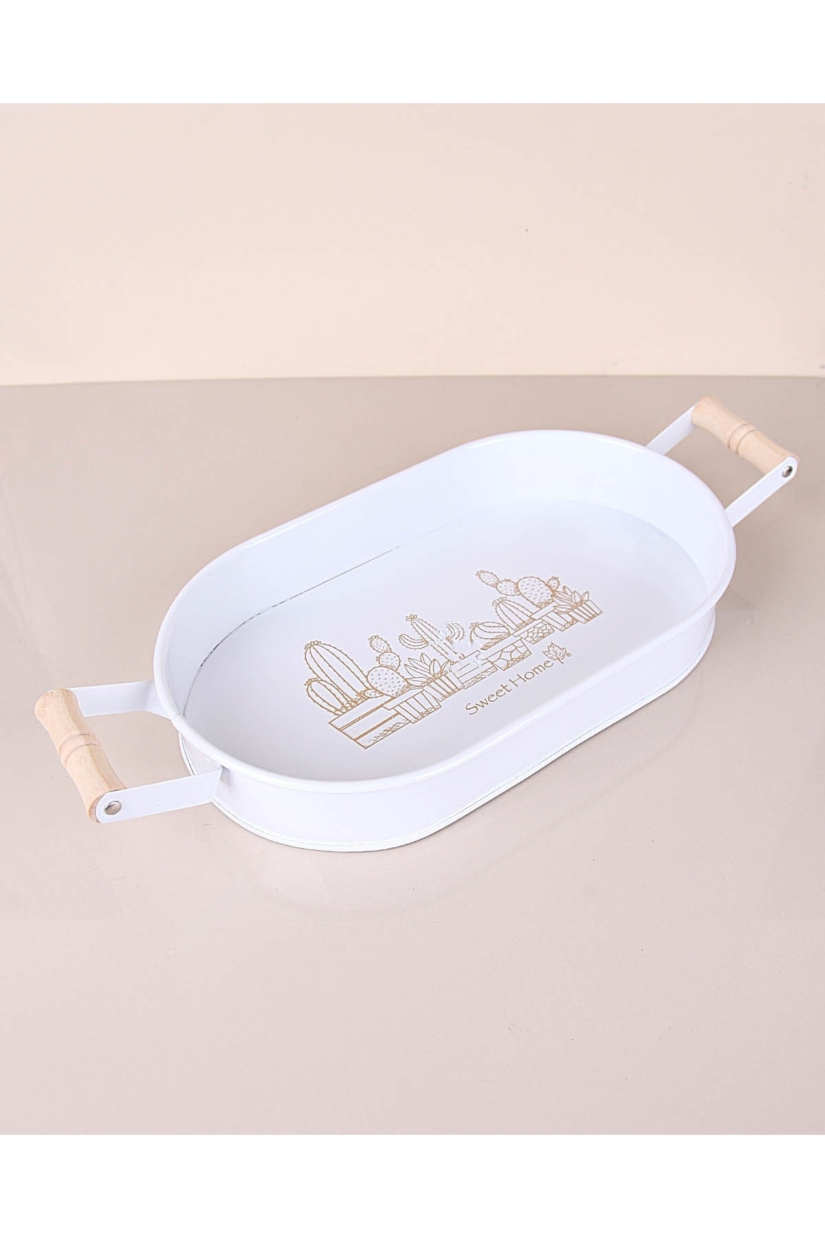 Elif Aksesuar Metal Oval Beyaz Tepsi