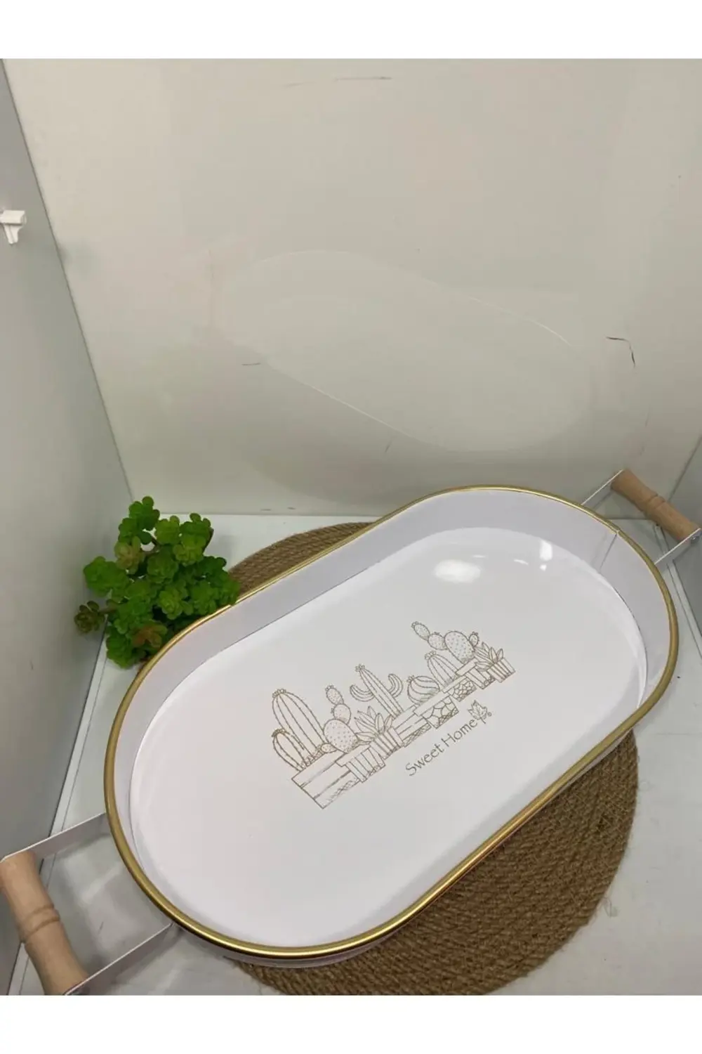 Metal Oval Beyaz Tepsi