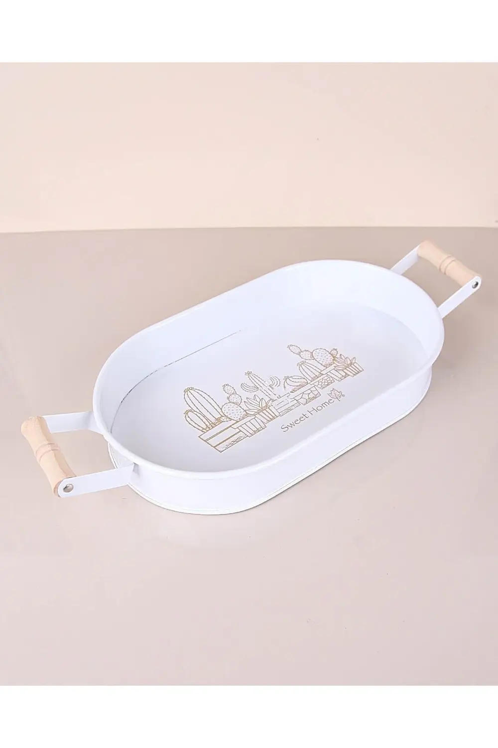 Metal Oval Beyaz Tepsi