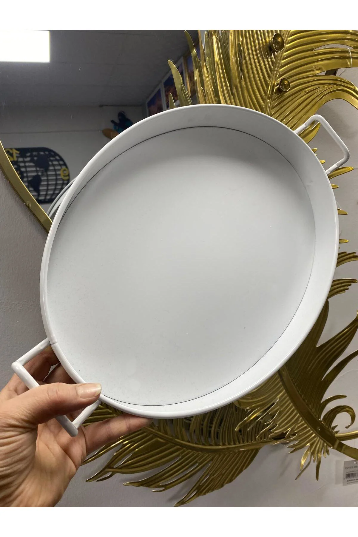 Metal Oval Büyük Boy Tepsi Beyaz 36 cm