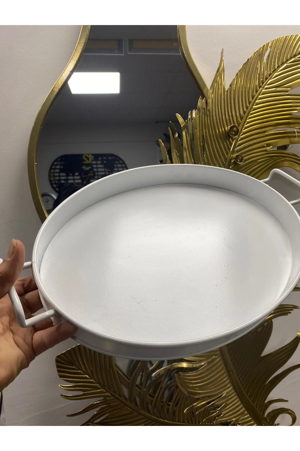 Metal Oval Büyük Boy Tepsi Beyaz 36 cm