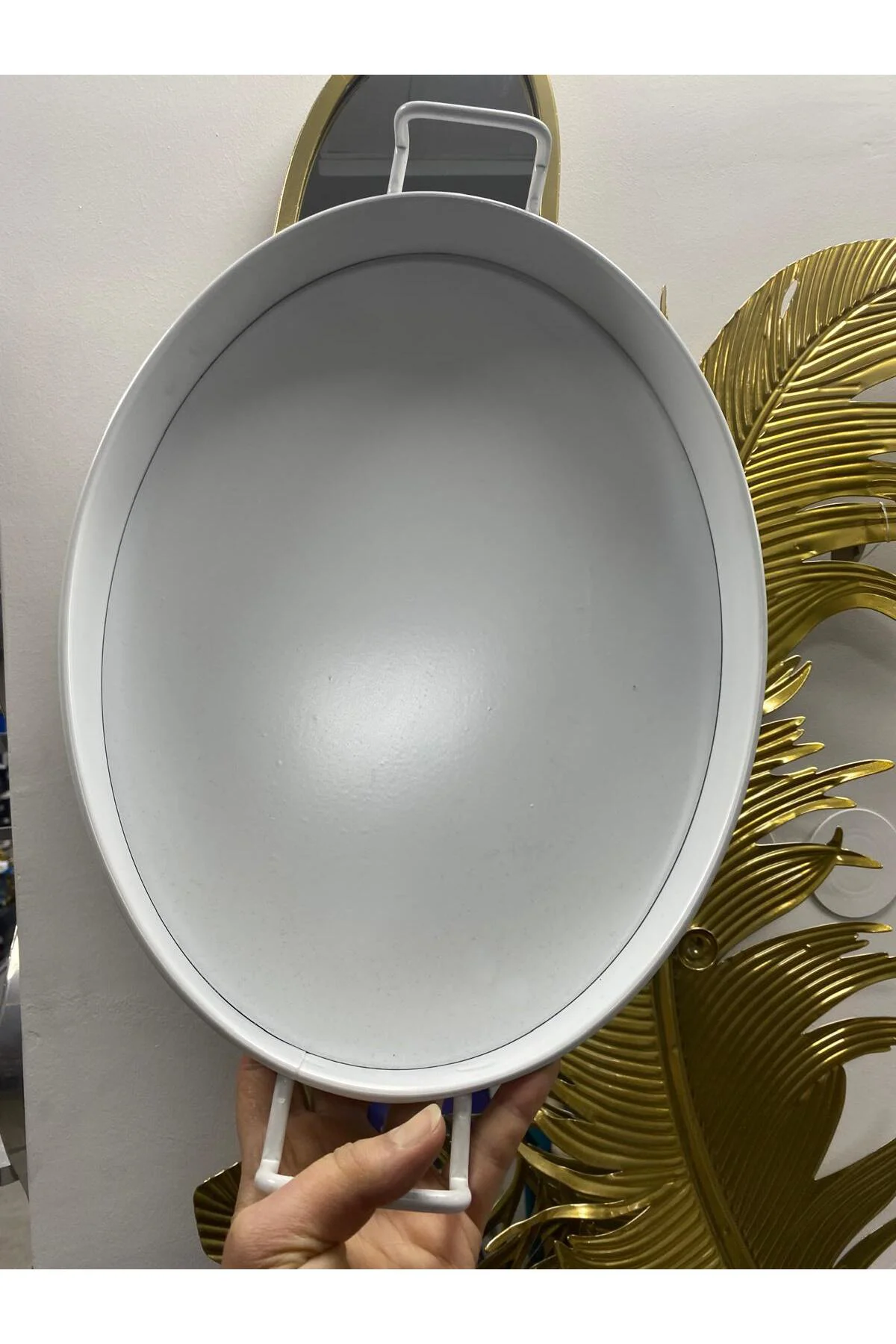 Metal Oval Büyük Boy Tepsi Beyaz 36 cm
