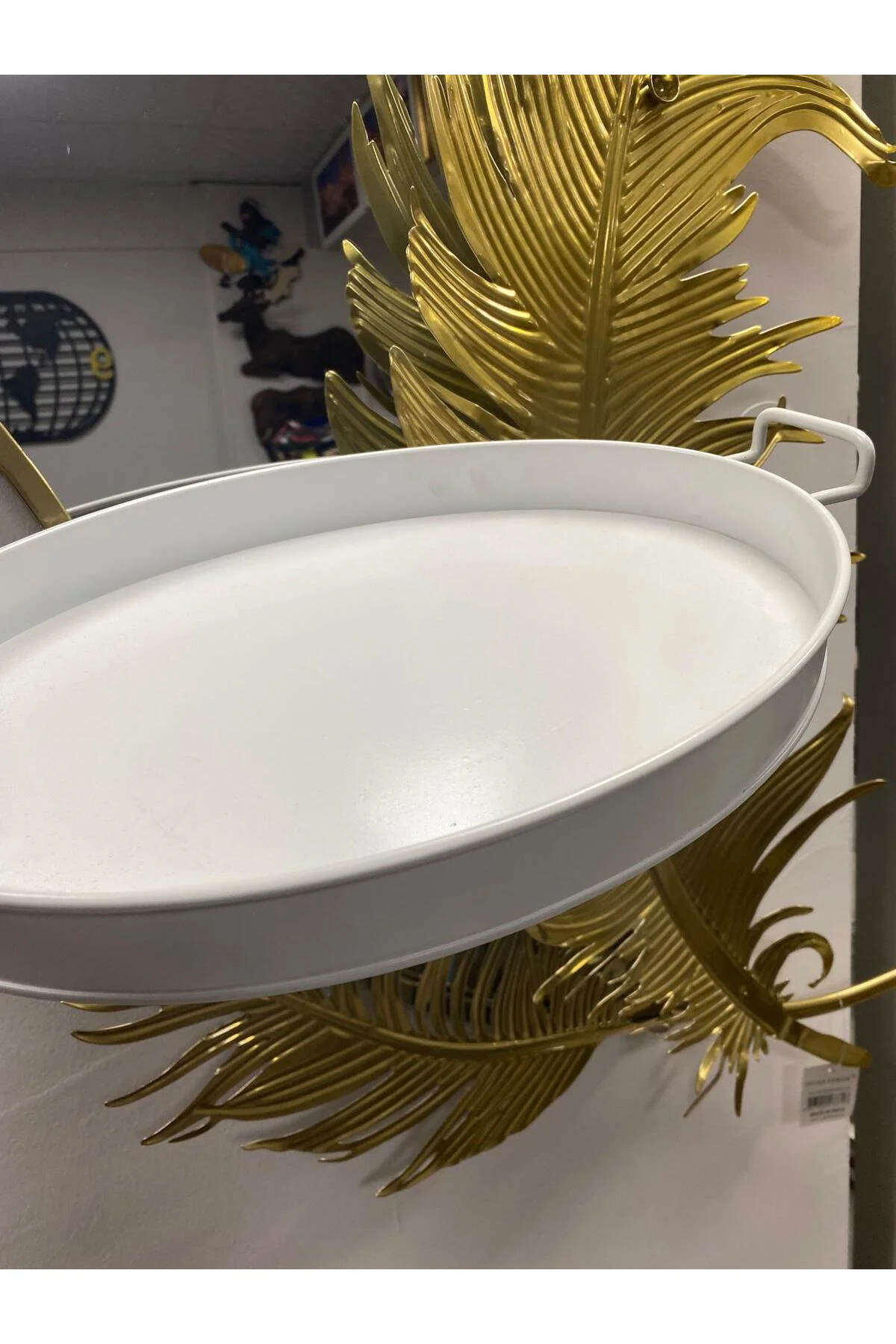 Metal Oval Büyük Boy Tepsi Beyaz 36 cm