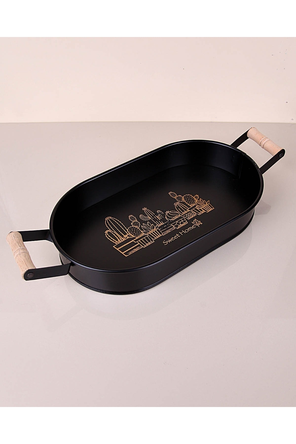 Elif Aksesuar Metal Oval Siyah Tepsi