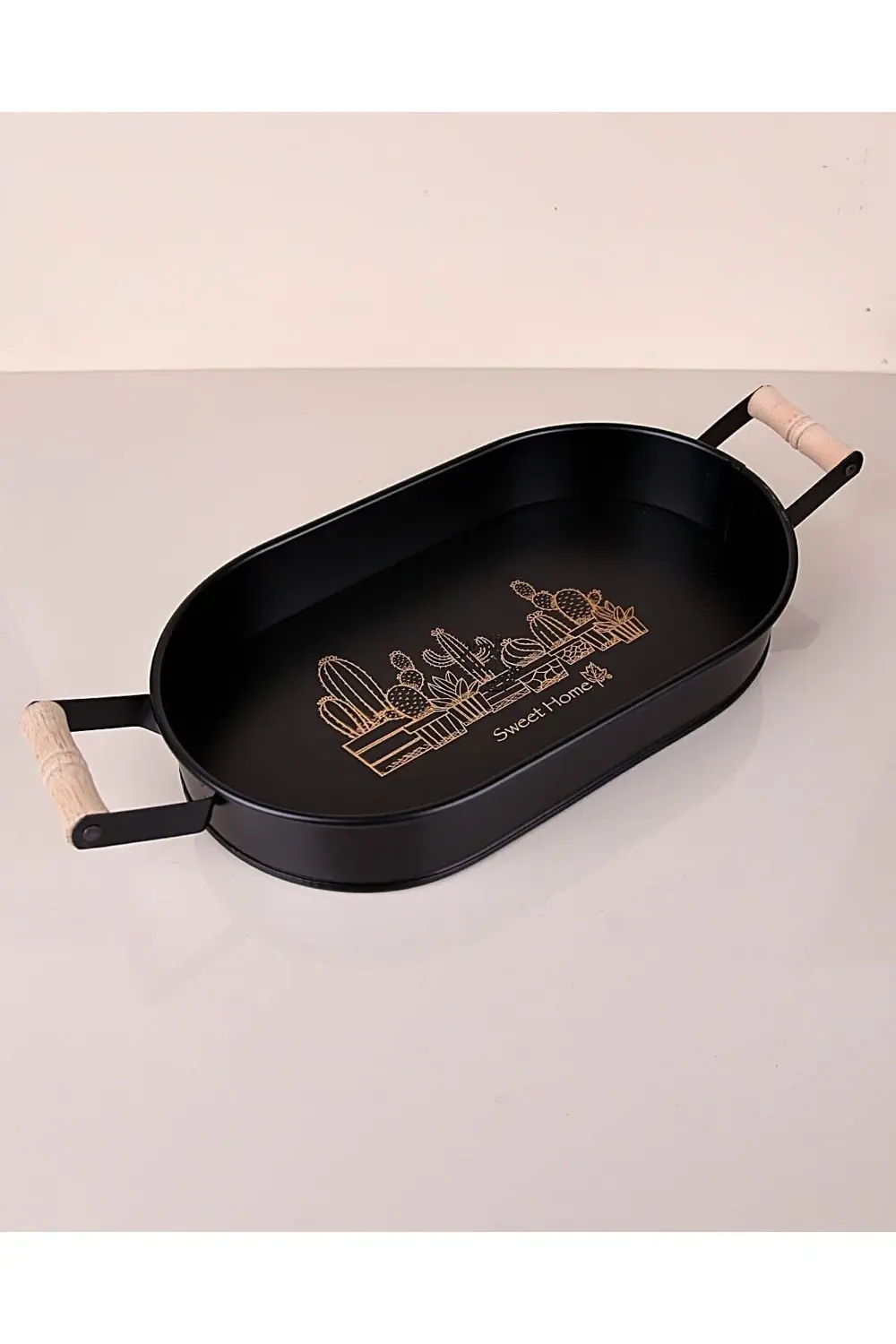 Metal Oval Siyah Tepsi