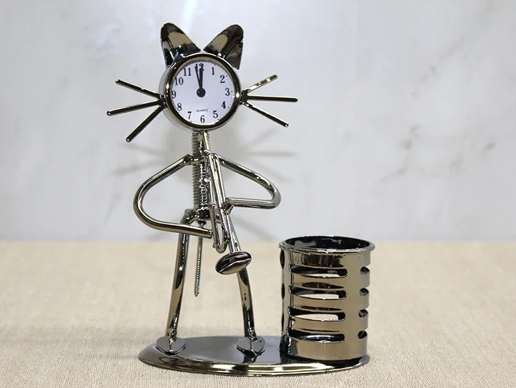 Metal Saksafon Çalan Kedi Müzisyen Saat Ve Kalemlik Alk4346 Fiyatı, Yorumları ve Özellikleri