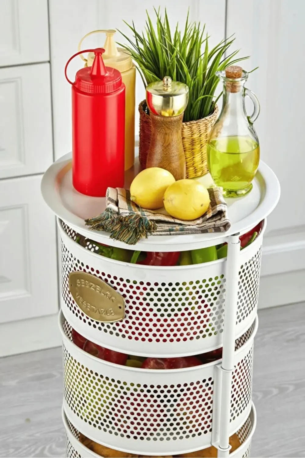 Metal Sebzelik Meyvelik, Yuvarlak Mutfak Rafı, Çok Amaçlı Patates