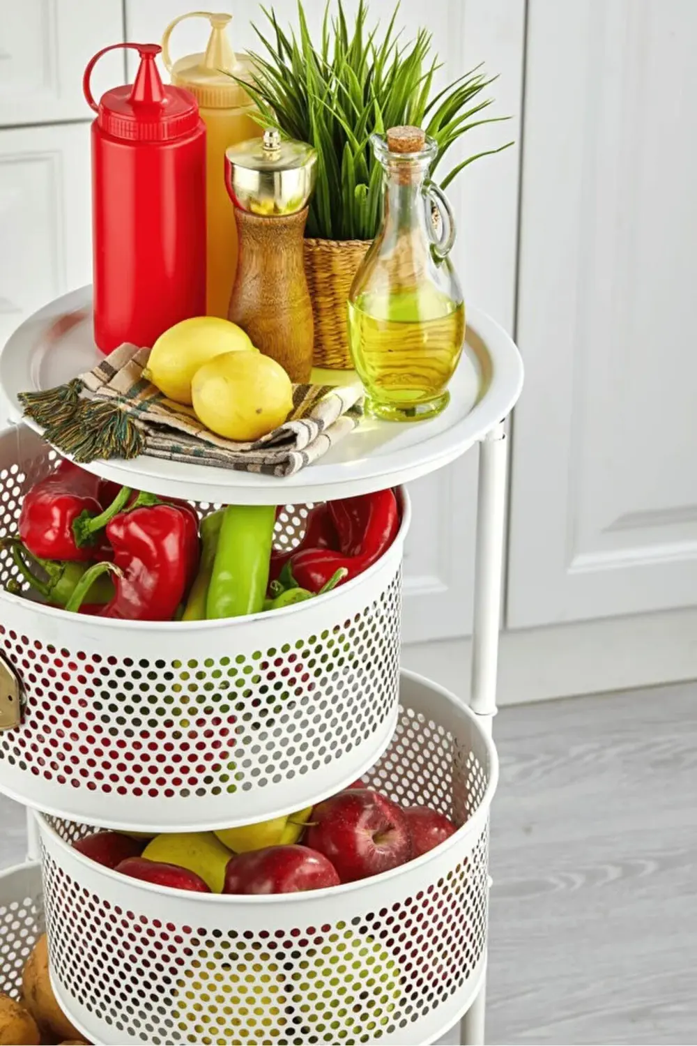 Metal Sebzelik Meyvelik, Yuvarlak Mutfak Rafı, Çok Amaçlı Patates