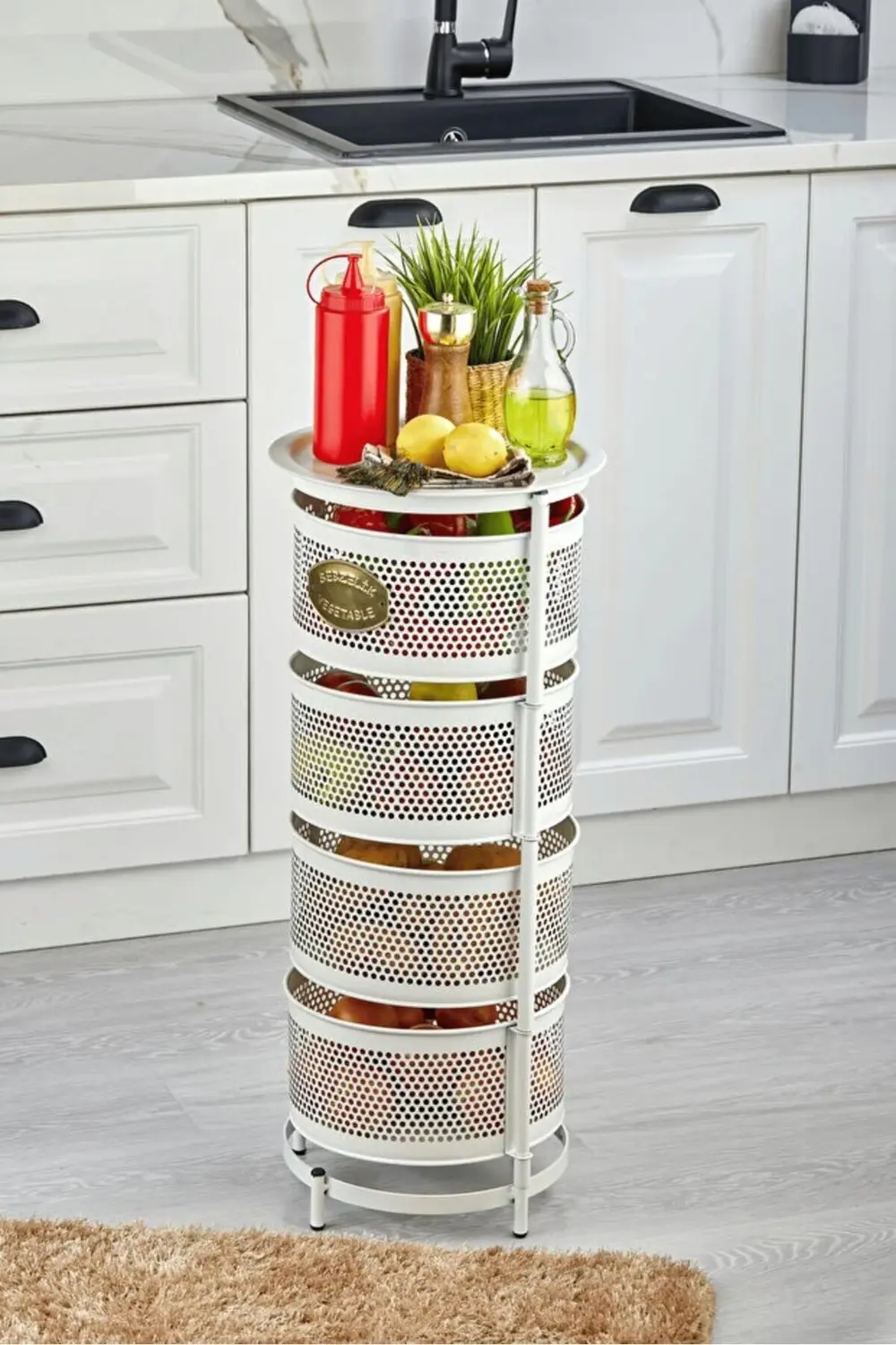 Metal Sebzelik Meyvelik, Yuvarlak Mutfak Rafı, Çok Amaçlı Patates